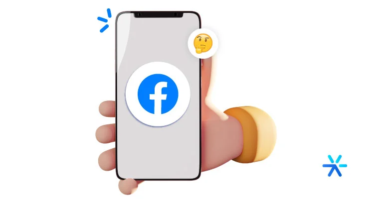 Hand holding a smartphone with the Facebook logo on it. 