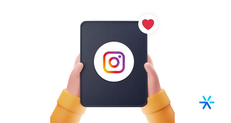 Hands holding a tablet with the Instagram logo on it. 