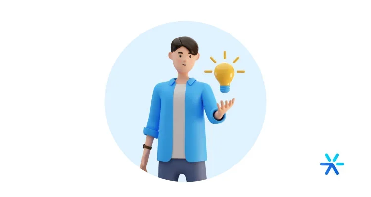 Man holding a lit lightbulb.